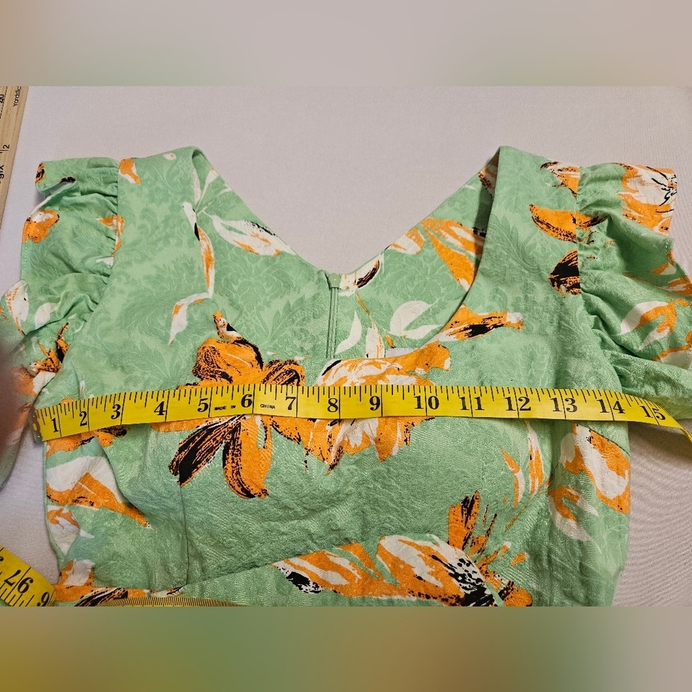 HEEYA/ Floral Green Dress with Orange Accents Women's XS - Picture 4 of 6